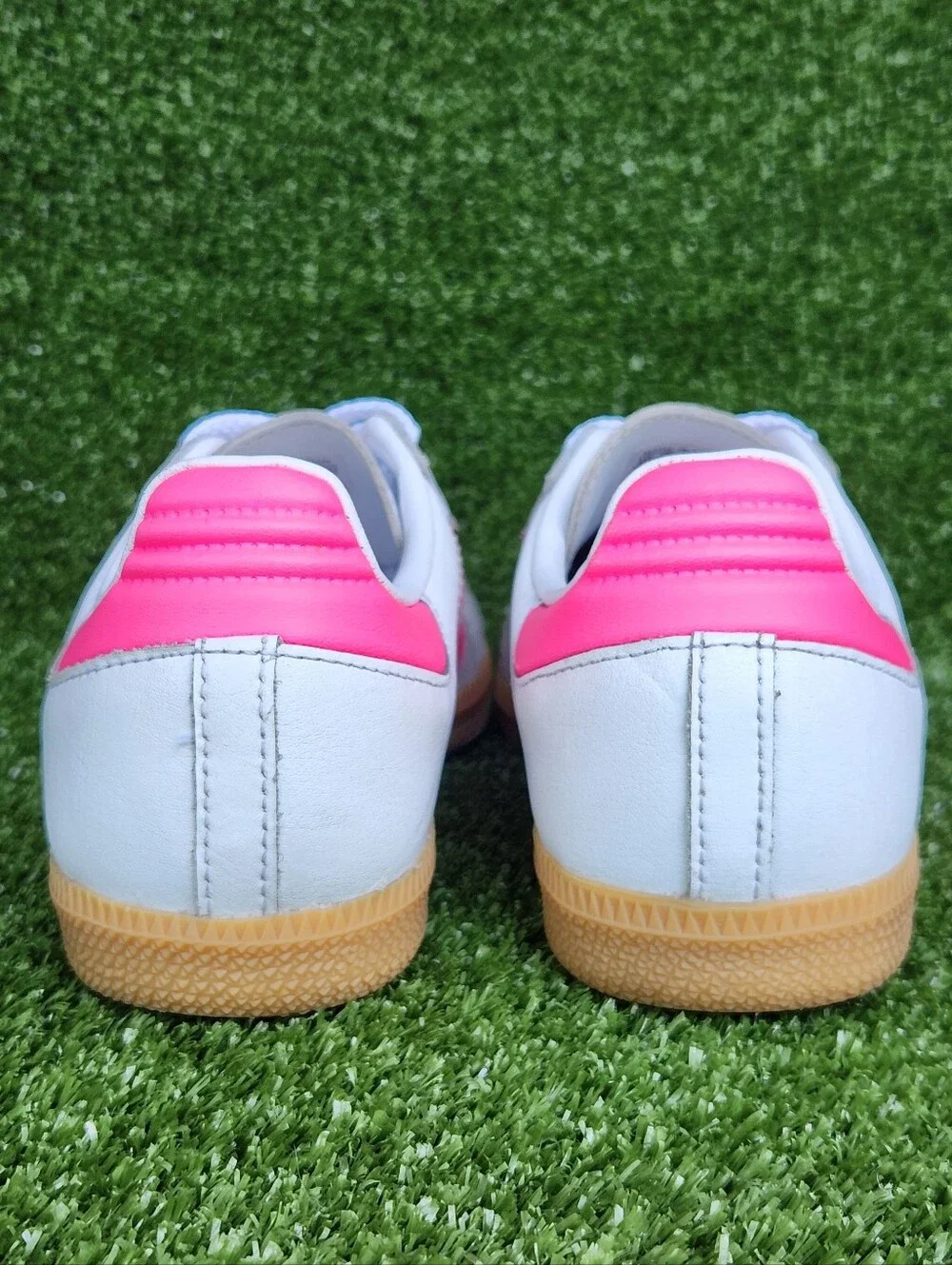 Adidas Samba Big Girls Kids Classic White Pink Leather Sneakers Shoes Size 3.5